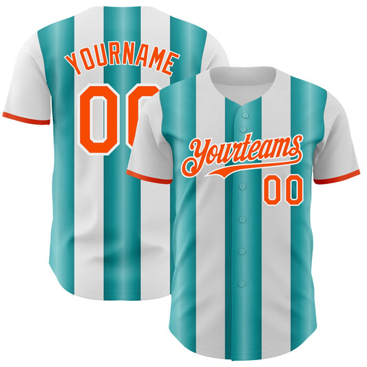 Custom White Orange-Teal Gradient Vertical Stripe Argentina Style Authentic Baseball Jersey - Main View