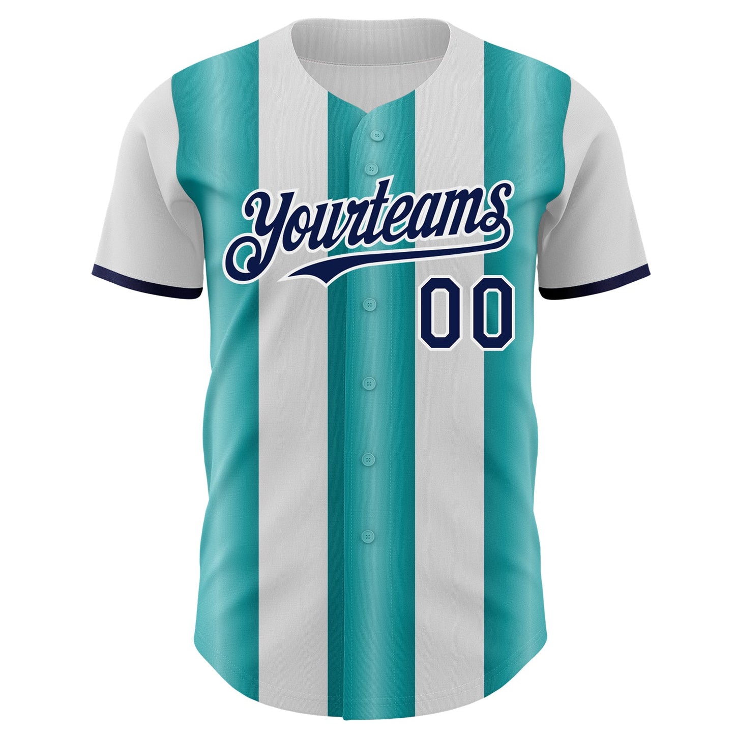 Custom White Navy-Teal Gradient Vertical Stripe Argentina Style Authentic Baseball Jersey view 2
