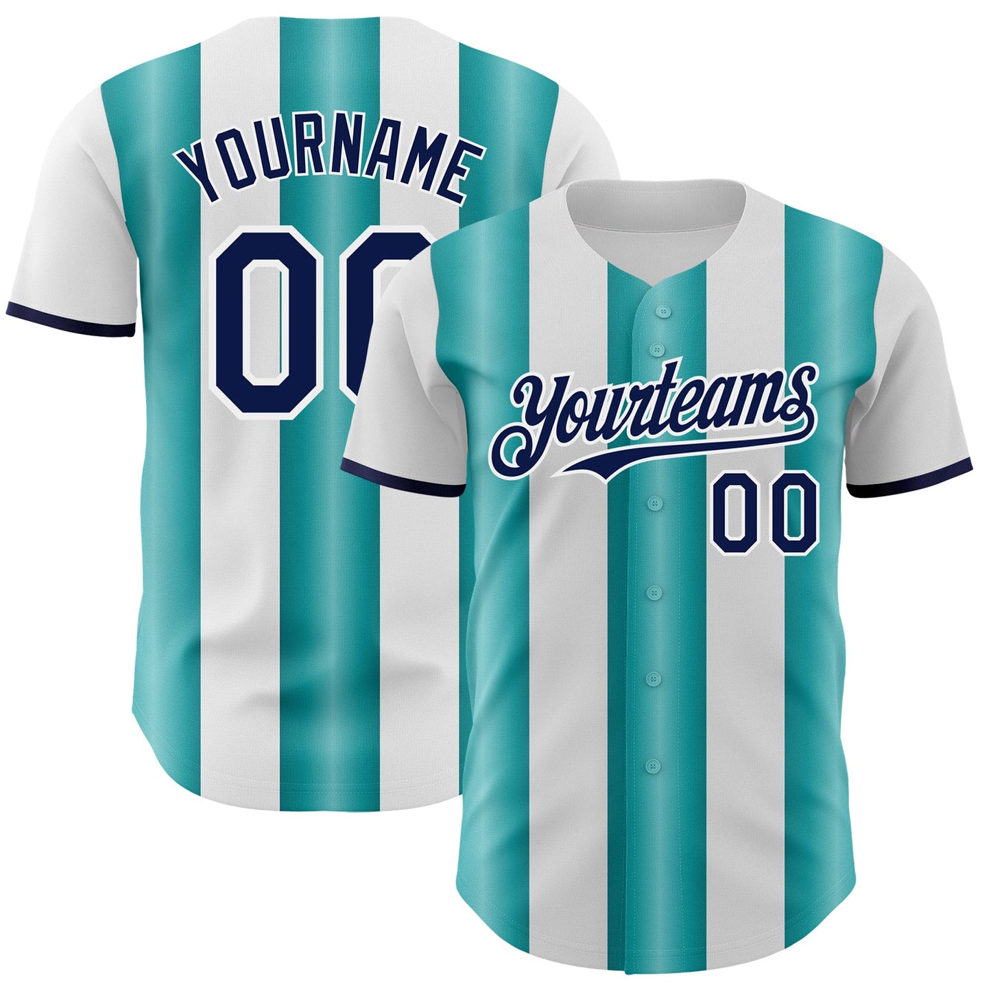 Custom White Navy-Teal Gradient Vertical Stripe Argentina Style Authentic Baseball Jersey - Main View