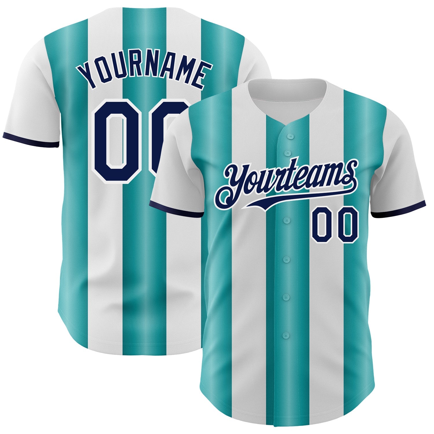 Custom White Navy-Teal Gradient Vertical Stripe Argentina Style Authentic Baseball Jersey - Main View