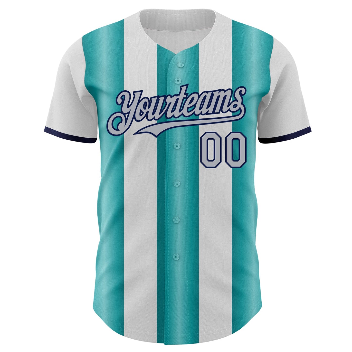 Custom White Gray Teal-Navy Gradient Vertical Stripe Argentina Style Authentic Baseball Jersey view 2