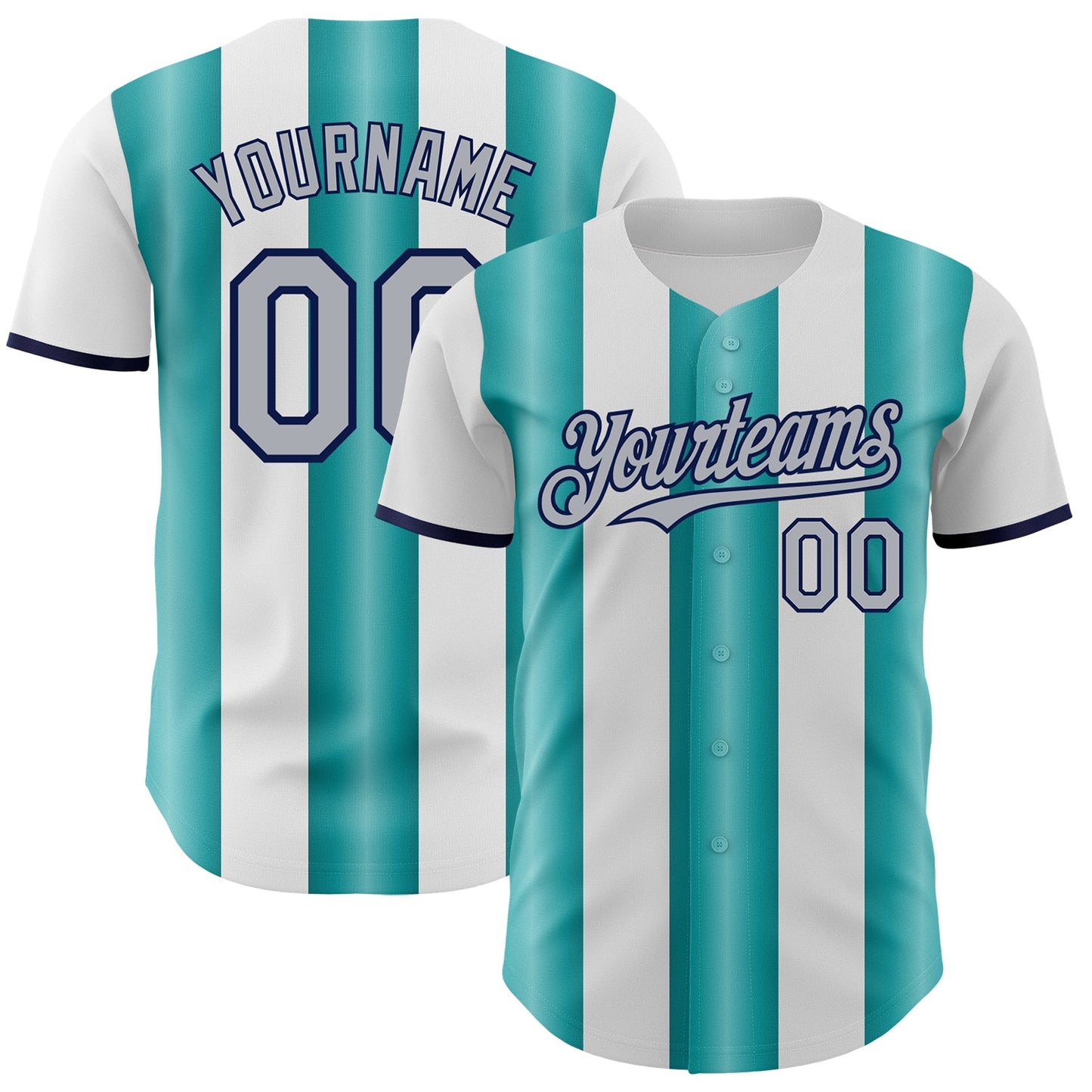 Custom White Gray Teal-Navy Gradient Vertical Stripe Argentina Style Authentic Baseball Jersey - Main View