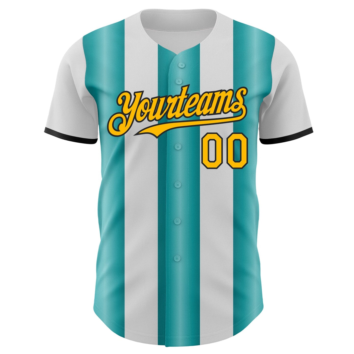 Custom White Gold Teal-Black Gradient Vertical Stripe Argentina Style Authentic Baseball Jersey view 2