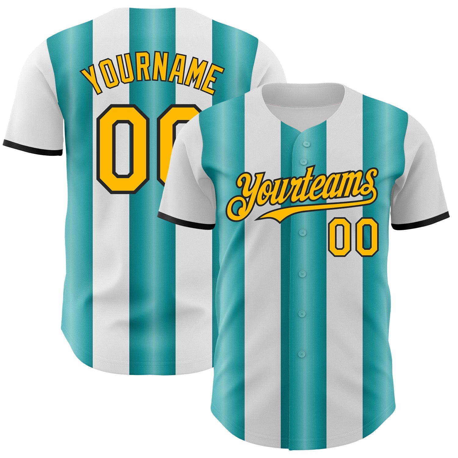 Custom White Gold Teal-Black Gradient Vertical Stripe Argentina Style Authentic Baseball Jersey - Main View