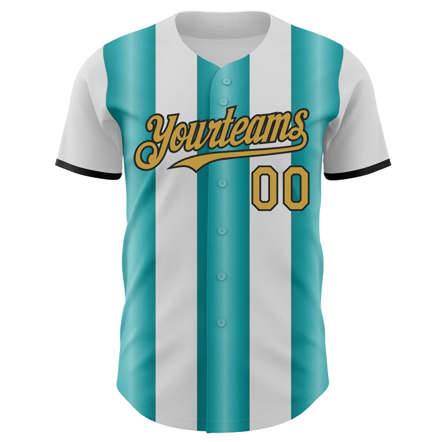 Custom White Old Gold Teal-Black Gradient Vertical Stripe Argentina Style Authentic Baseball Jersey view 2