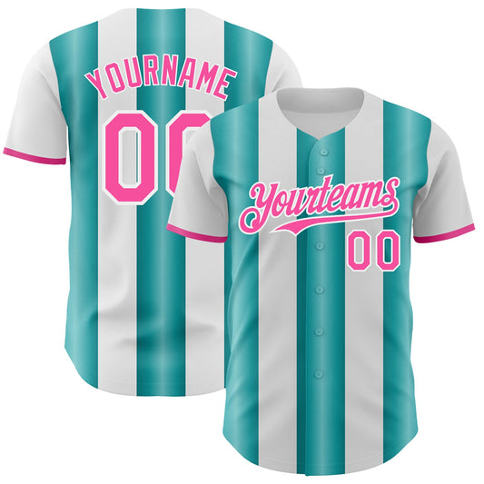 Custom White Pink-Teal Gradient Vertical Stripe Argentina Style Authentic Baseball Jersey - Main View