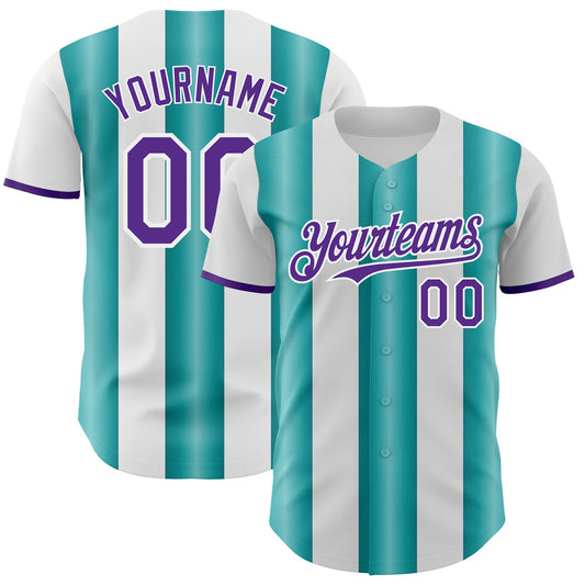 Custom White Purple-Teal Gradient Vertical Stripe Argentina Style Authentic Baseball Jersey - Main View