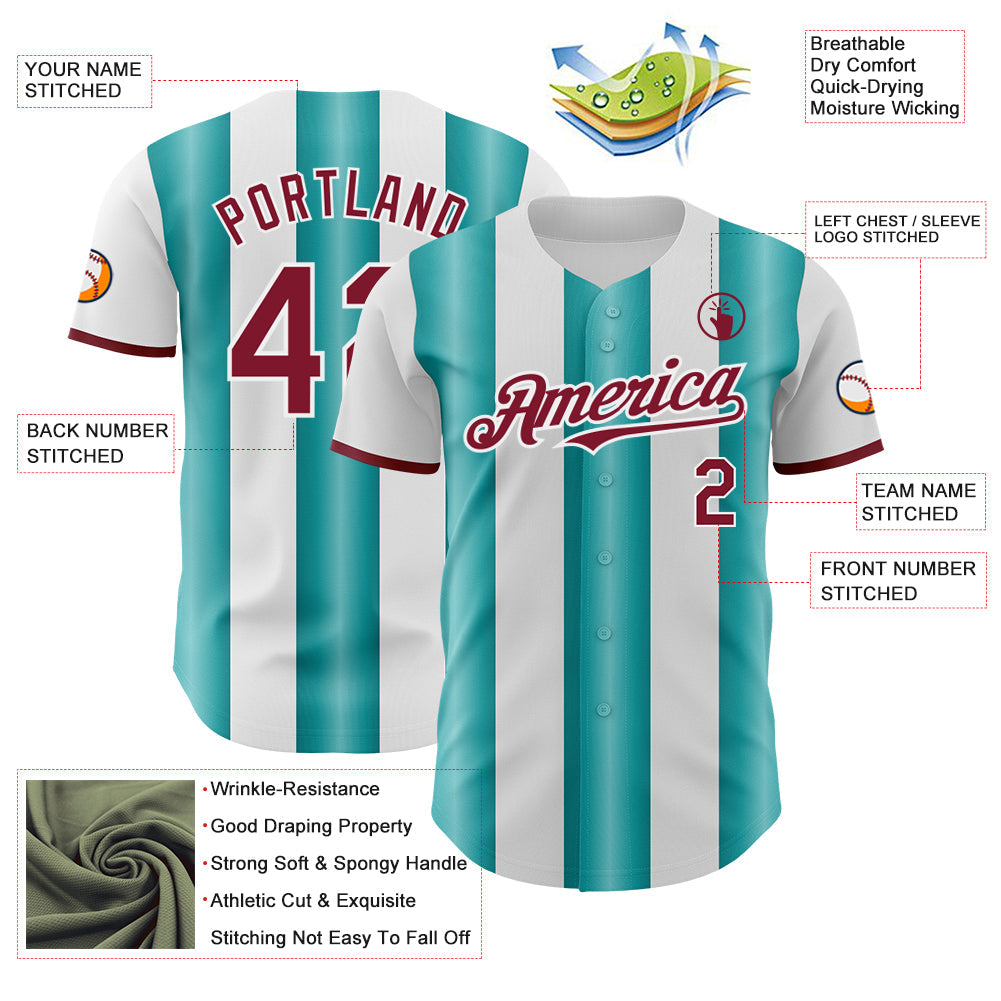 Custom White Crimson-Teal Gradient Vertical Stripe Argentina Style Authentic Baseball Jersey view 3