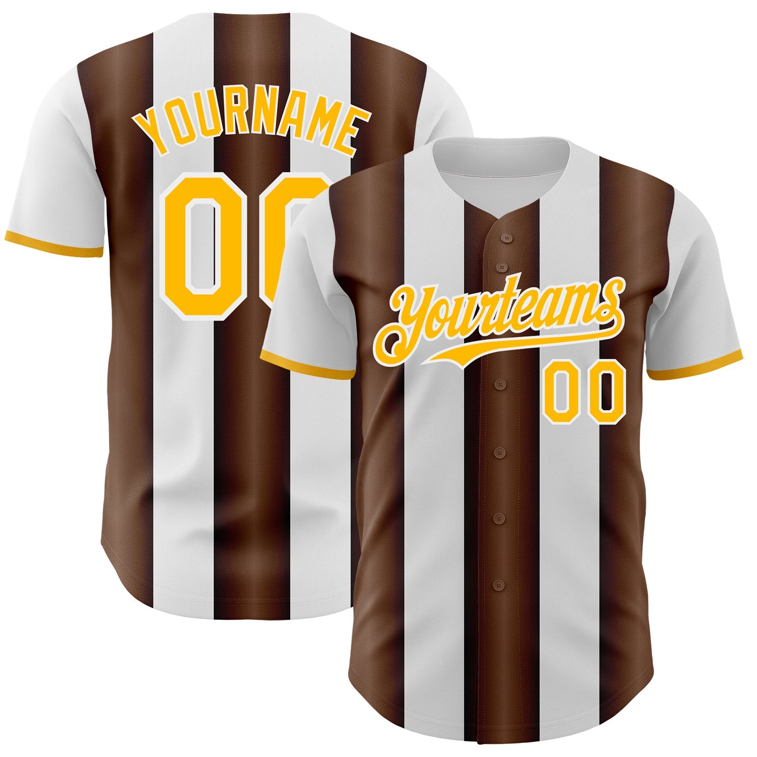 Custom White Gold-Brown Gradient Vertical Stripe Argentina Style Authentic Baseball Jersey - Main View