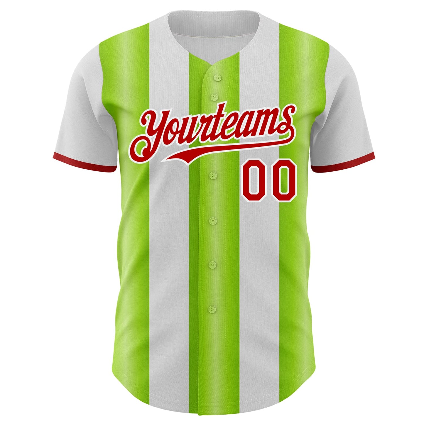 Custom White Red-Neon Green Gradient Vertical Stripe Argentina Style Authentic Baseball Jersey view 2