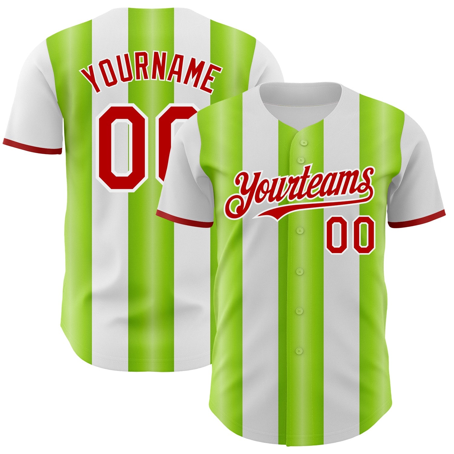 Custom White Red-Neon Green Gradient Vertical Stripe Argentina Style Authentic Baseball Jersey - Main View