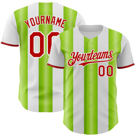 Custom White Red-Neon Green Gradient Vertical Stripe Argentina Style Authentic Baseball Jersey - Main View