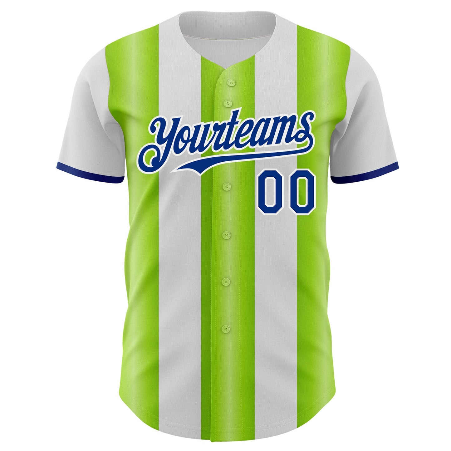 Custom White Royal-Neon Green Gradient Vertical Stripe Argentina Style Authentic Baseball Jersey view 2