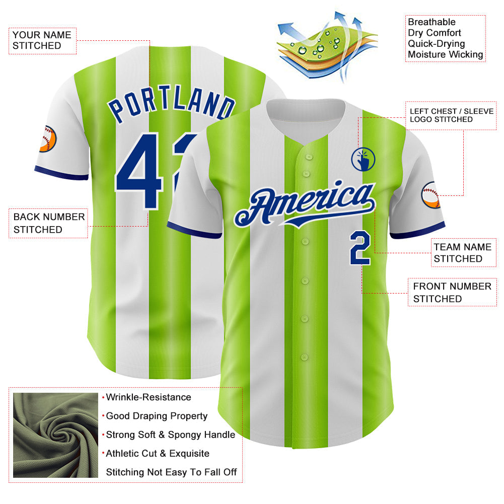 Custom White Royal-Neon Green Gradient Vertical Stripe Argentina Style Authentic Baseball Jersey view 3