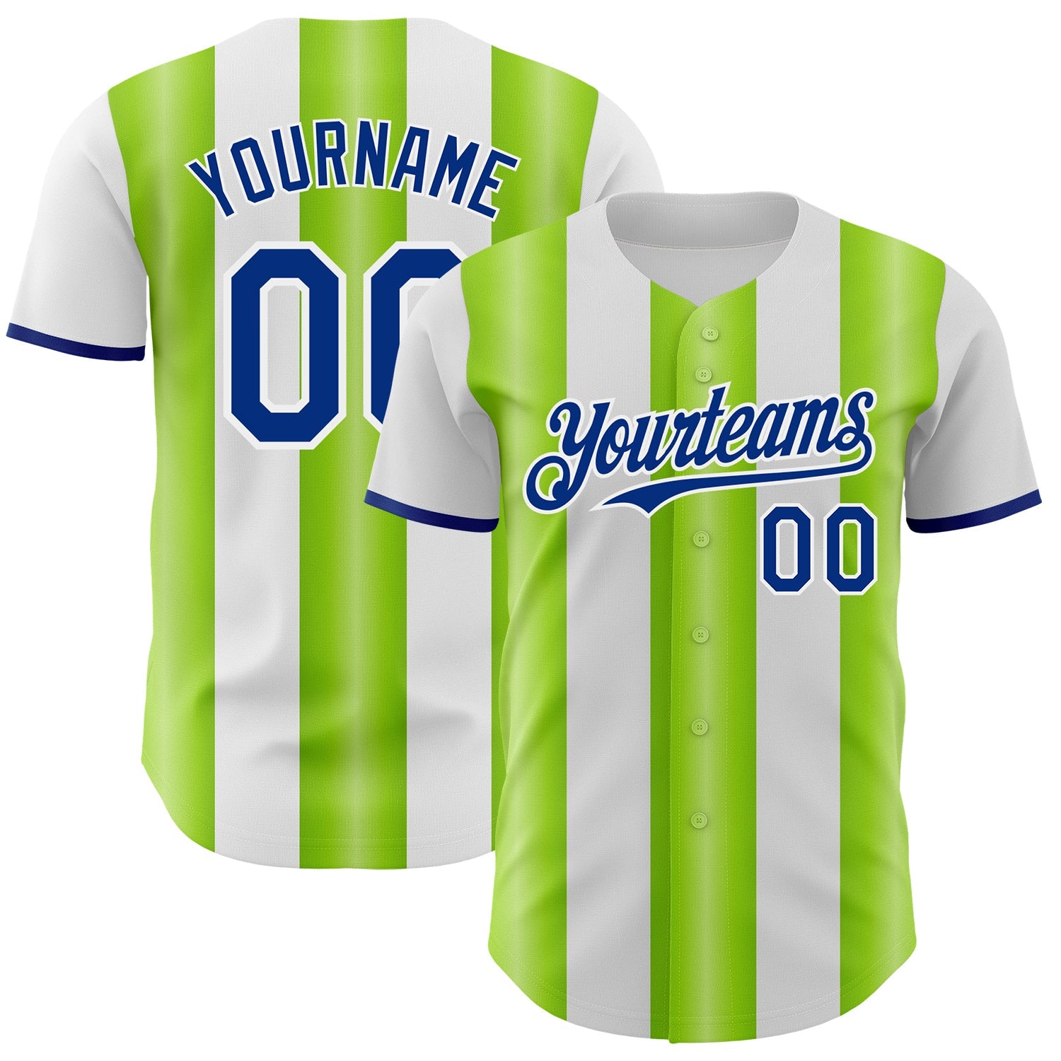 Custom White Royal-Neon Green Gradient Vertical Stripe Argentina Style Authentic Baseball Jersey - Main View