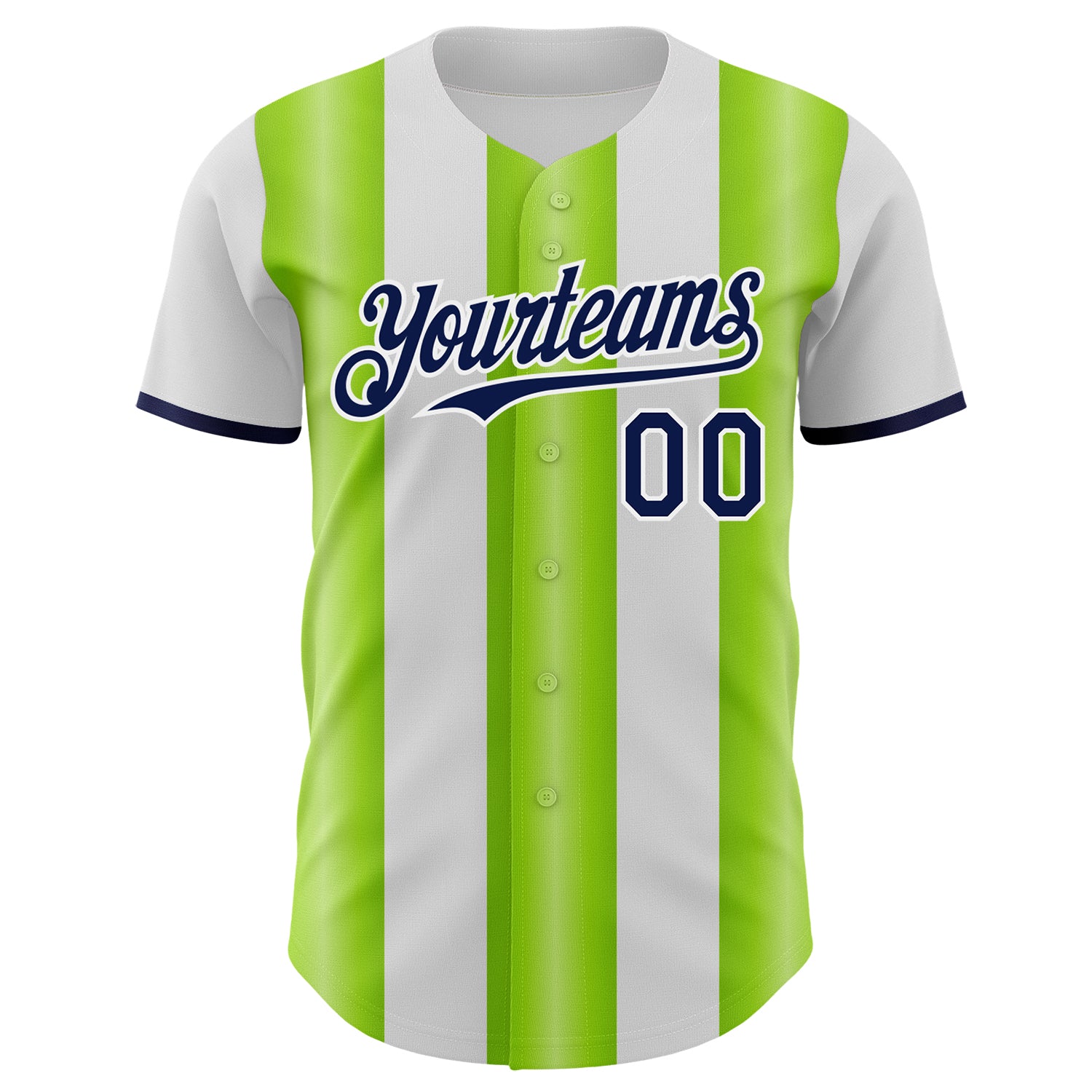 Custom White Navy-Neon Green Gradient Vertical Stripe Argentina Style Authentic Baseball Jersey view 2