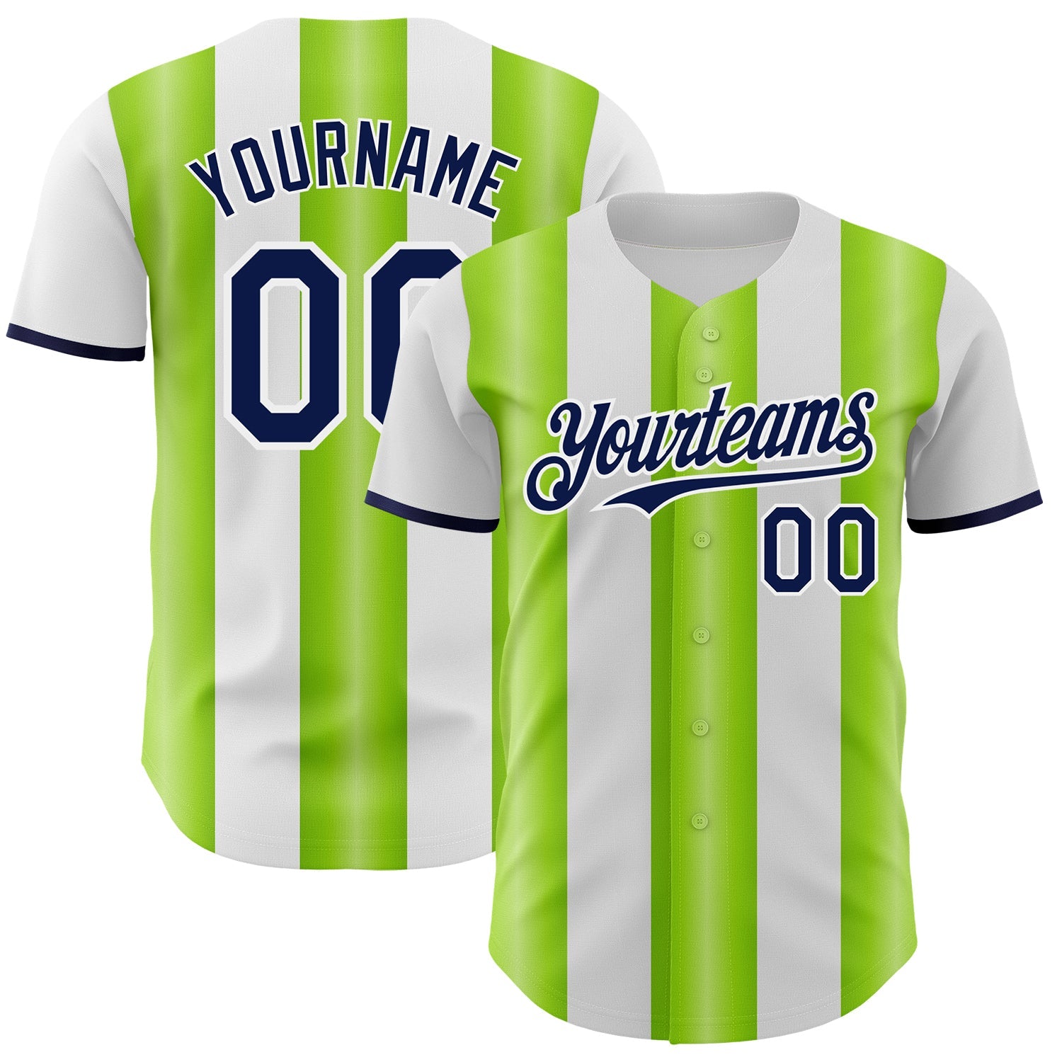Custom White Navy-Neon Green Gradient Vertical Stripe Argentina Style Authentic Baseball Jersey - Main View