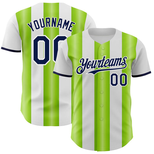 Custom White Navy-Neon Green Gradient Vertical Stripe Argentina Style Authentic Baseball Jersey - Main View