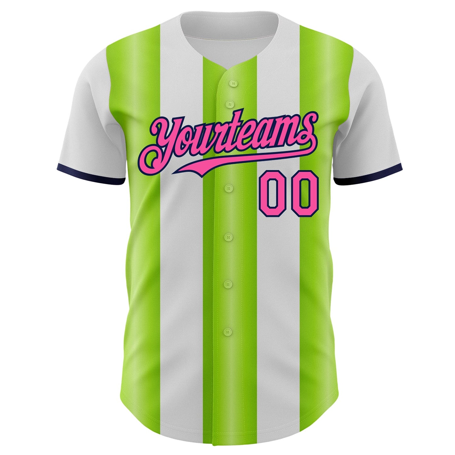 Custom White Pink Neon Green-Navy Gradient Vertical Stripe Argentina Style Authentic Baseball Jersey view 2
