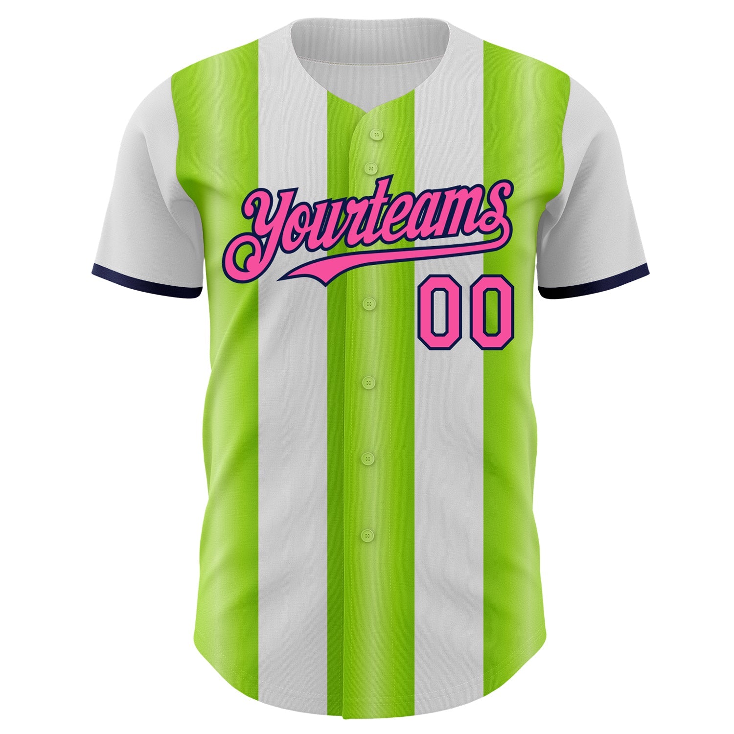 Custom White Pink Neon Green-Navy Gradient Vertical Stripe Argentina Style Authentic Baseball Jersey view 2