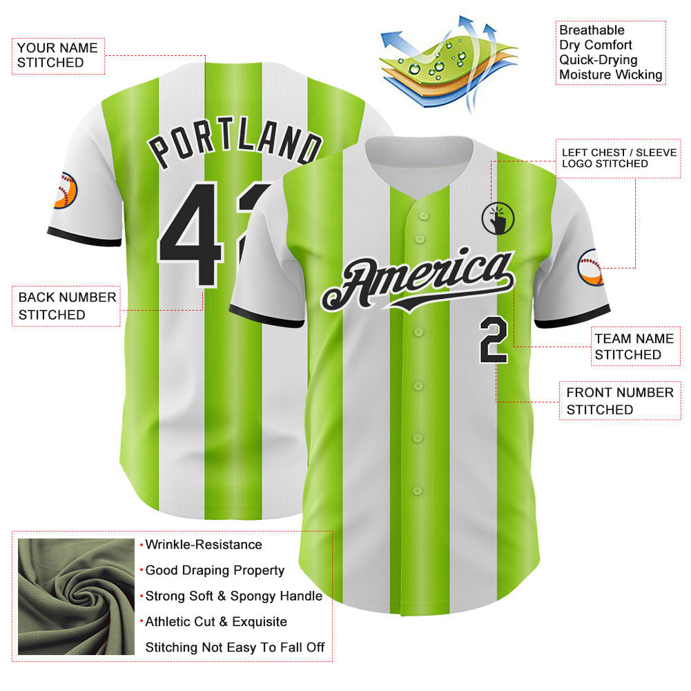 Custom White Black-Neon Green Gradient Vertical Stripe Argentina Style Authentic Baseball Jersey view 3