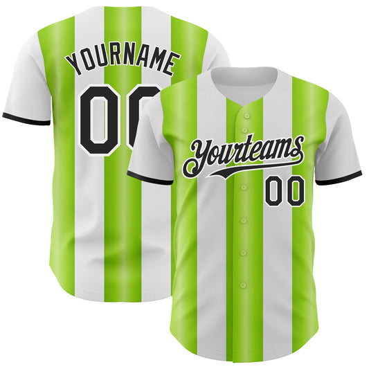 Custom White Black-Neon Green Gradient Vertical Stripe Argentina Style Authentic Baseball Jersey - Main View