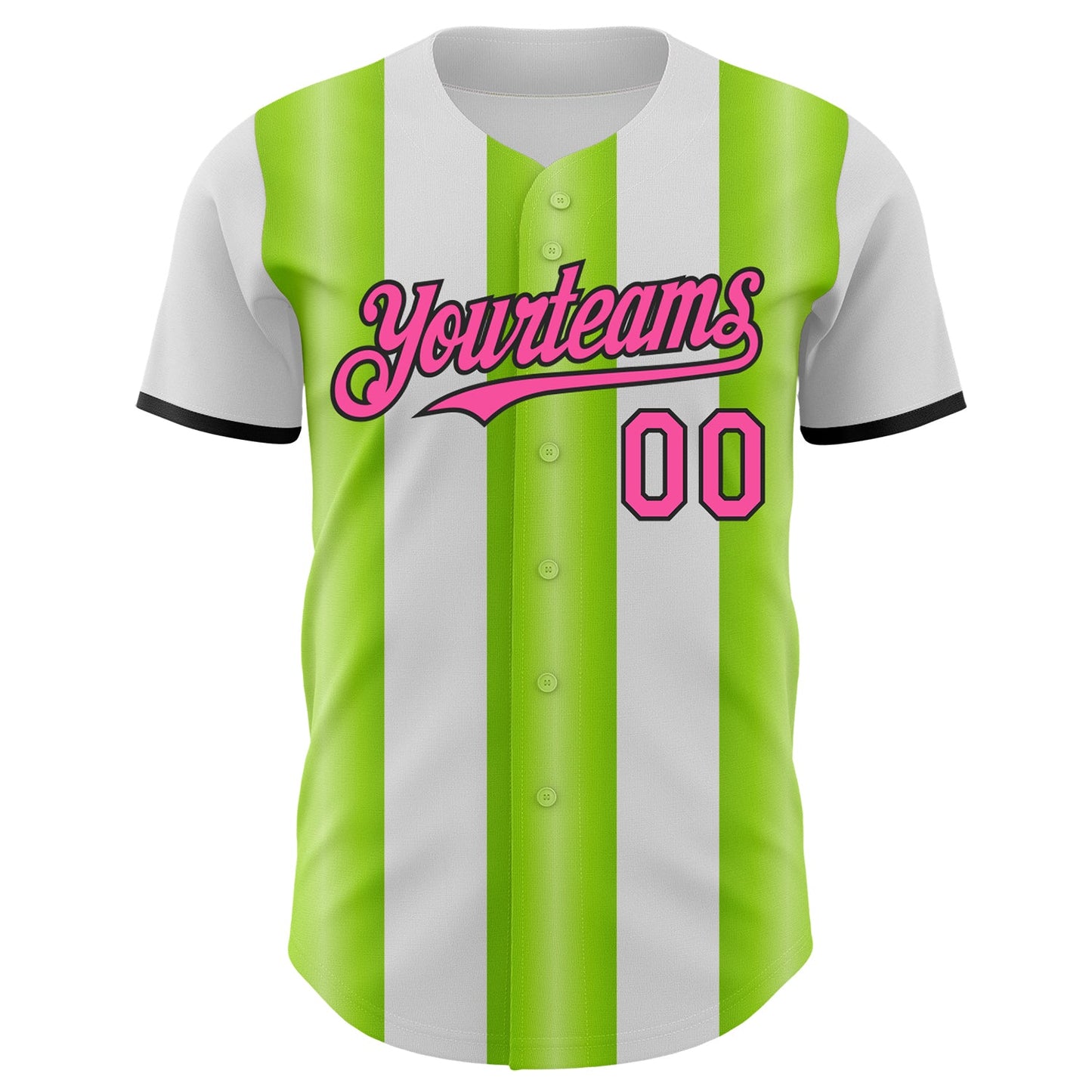 Custom White Pink Neon Green-Black Gradient Vertical Stripe Argentina Style Authentic Baseball Jersey view 2