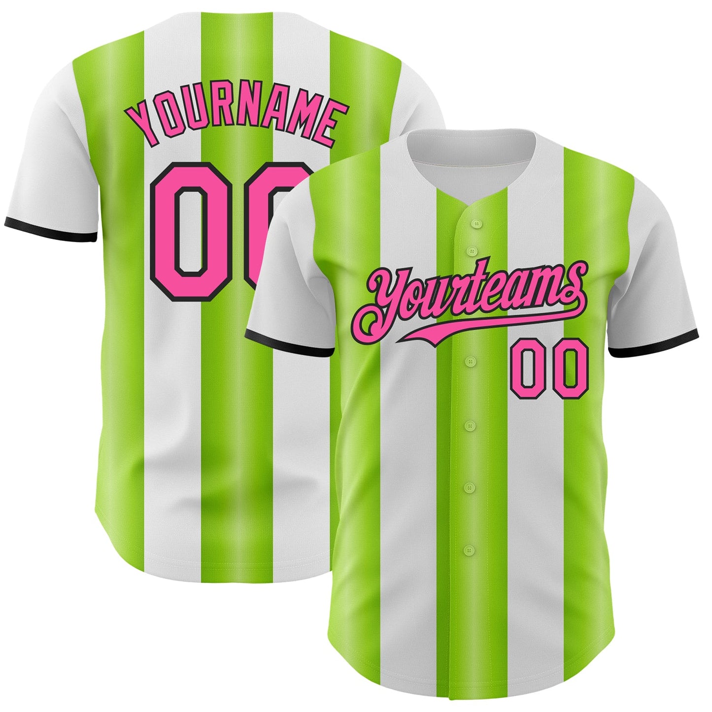 Custom White Pink Neon Green-Black Gradient Vertical Stripe Argentina Style Authentic Baseball Jersey - Main View