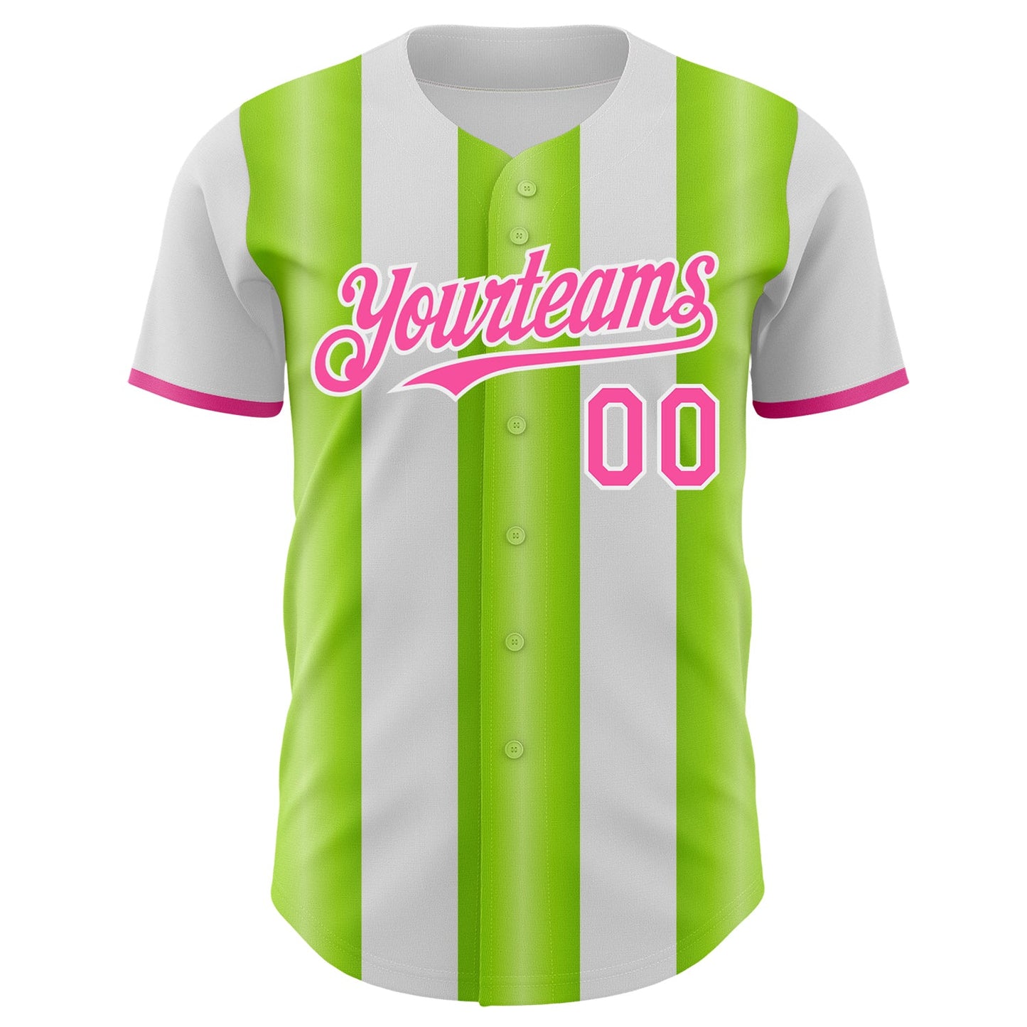 Custom White Pink-Neon Green Gradient Vertical Stripe Argentina Style Authentic Baseball Jersey view 2