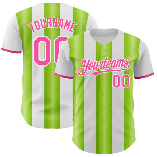 Custom White Pink-Neon Green Gradient Vertical Stripe Argentina Style Authentic Baseball Jersey - Main View