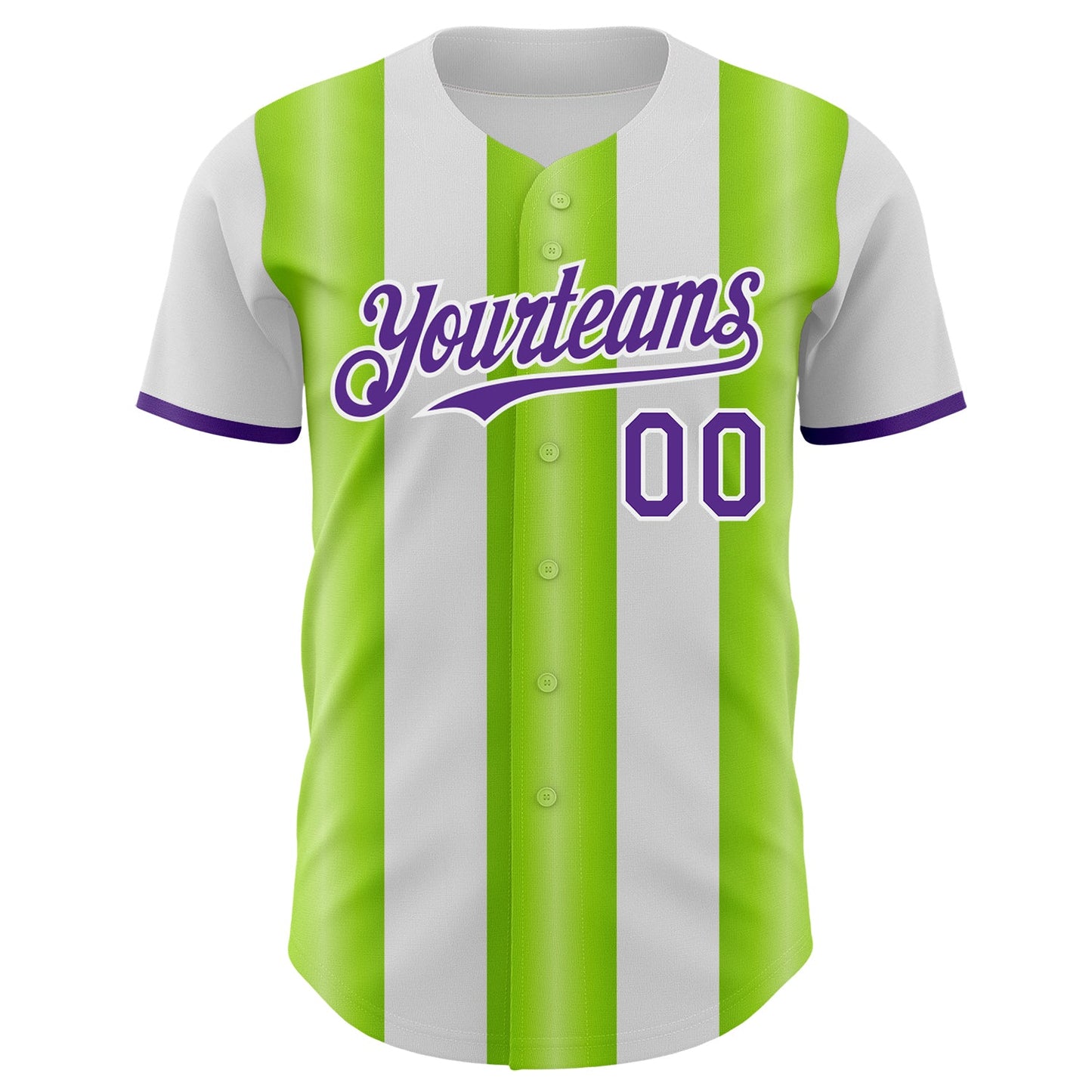Custom White Purple-Neon Green Gradient Vertical Stripe Argentina Style Authentic Baseball Jersey view 2
