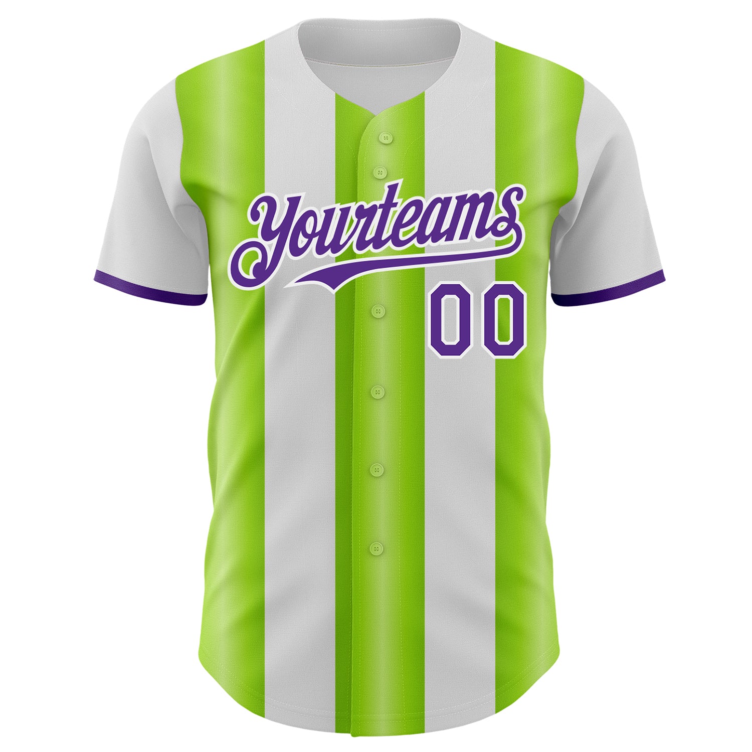 Custom White Purple-Neon Green Gradient Vertical Stripe Argentina Style Authentic Baseball Jersey view 2
