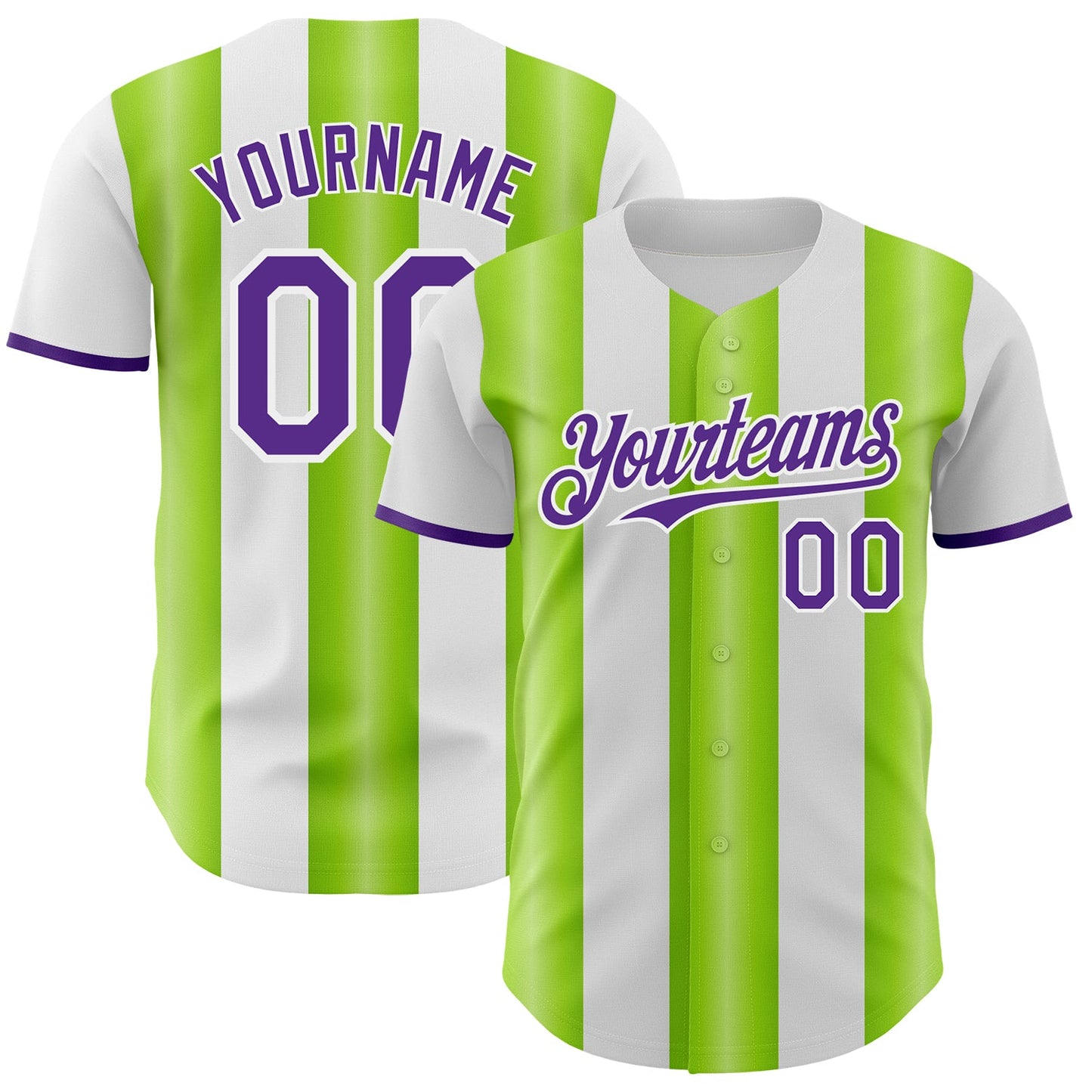 Custom White Purple-Neon Green Gradient Vertical Stripe Argentina Style Authentic Baseball Jersey - Main View