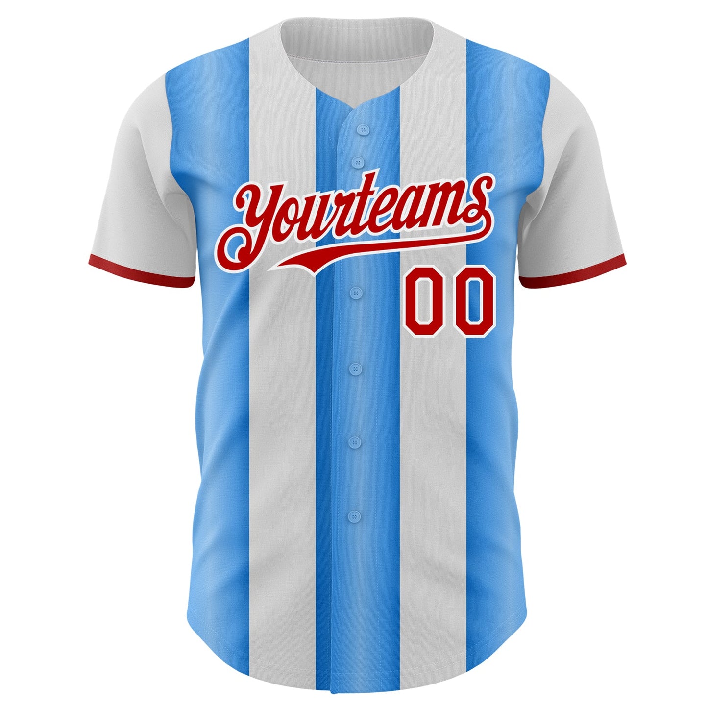 Custom White Red-Electric Blue Gradient Vertical Stripe Argentina Style Authentic Baseball Jersey view 2