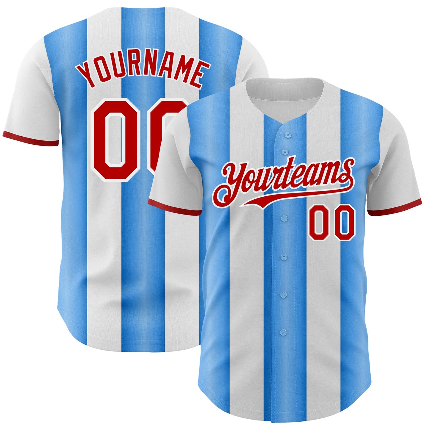 Custom White Red-Electric Blue Gradient Vertical Stripe Argentina Style Authentic Baseball Jersey - Main View