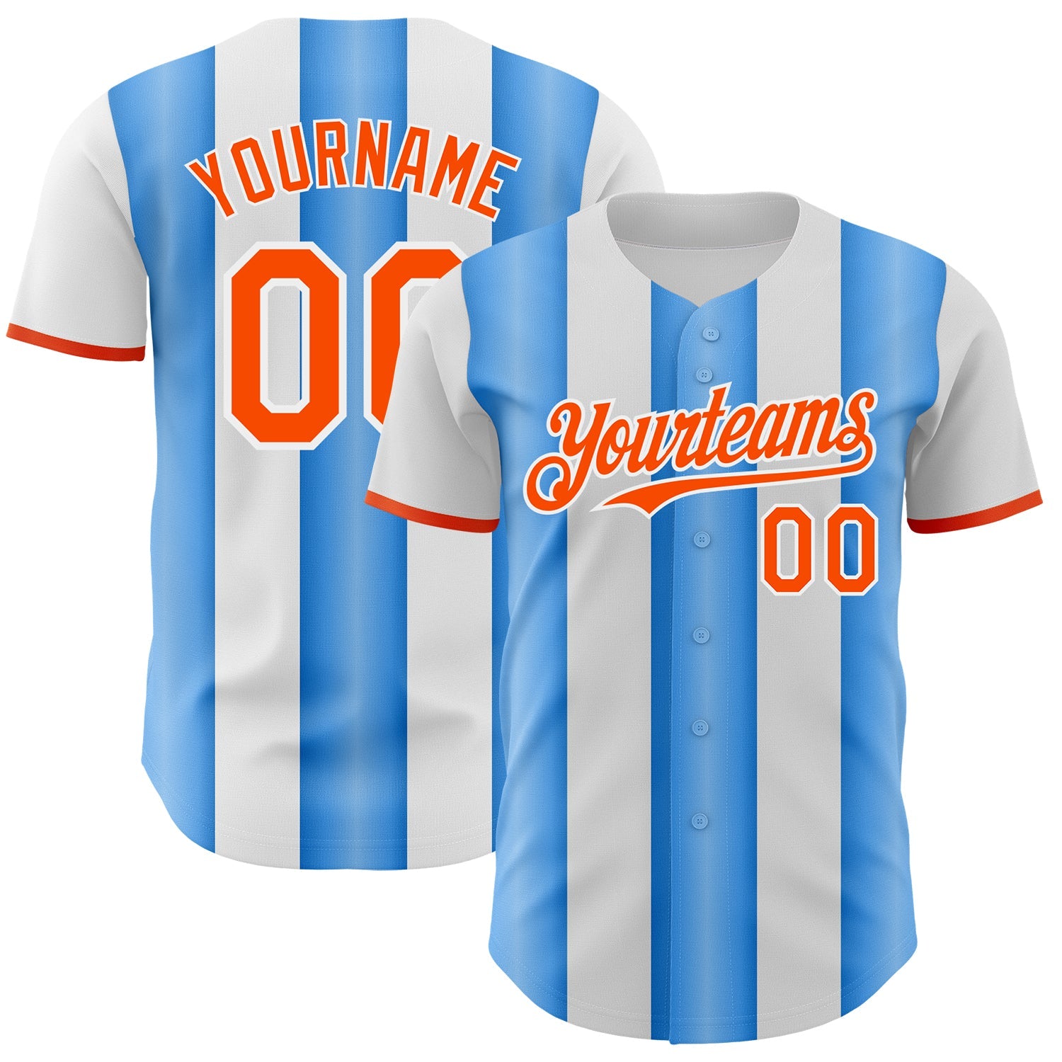 Custom White Orange-Electric Blue Gradient Vertical Stripe Argentina Style Authentic Baseball Jersey - Main View