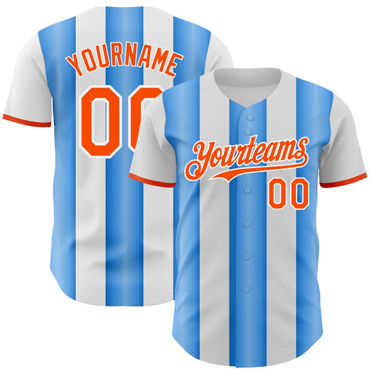 Custom White Orange-Electric Blue Gradient Vertical Stripe Argentina Style Authentic Baseball Jersey - Main View