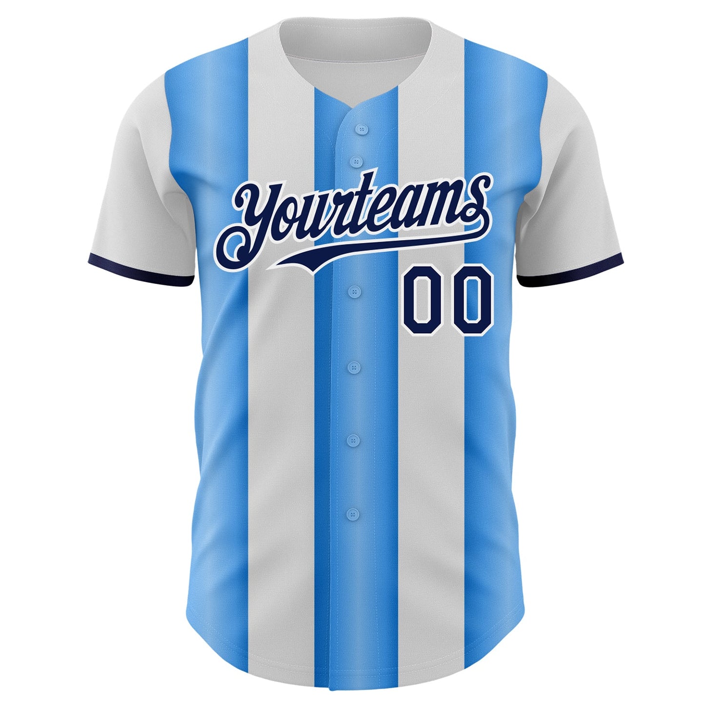 Custom White Navy-Electric Blue Gradient Vertical Stripe Argentina Style Authentic Baseball Jersey view 2