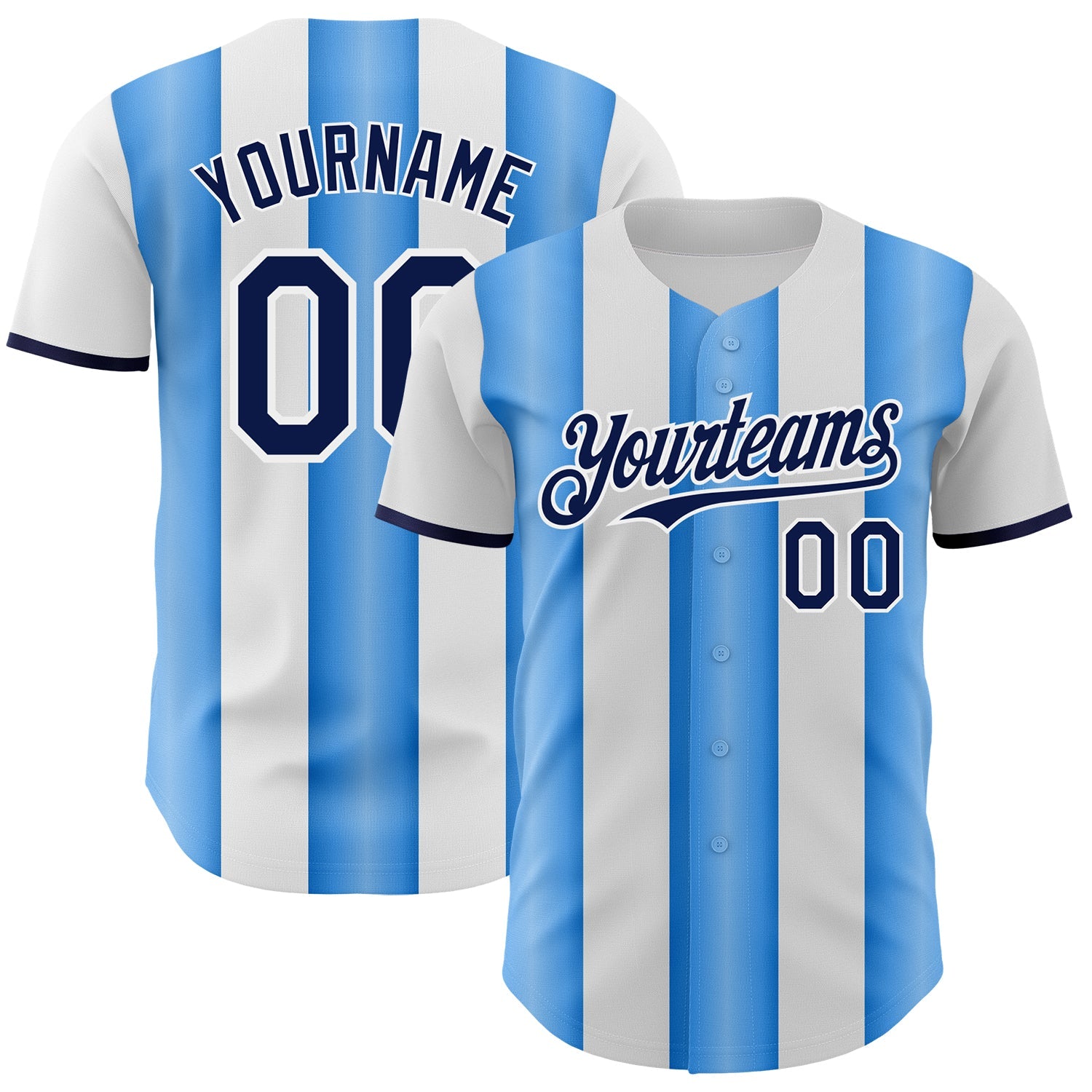 Custom White Navy-Electric Blue Gradient Vertical Stripe Argentina Style Authentic Baseball Jersey - Main View
