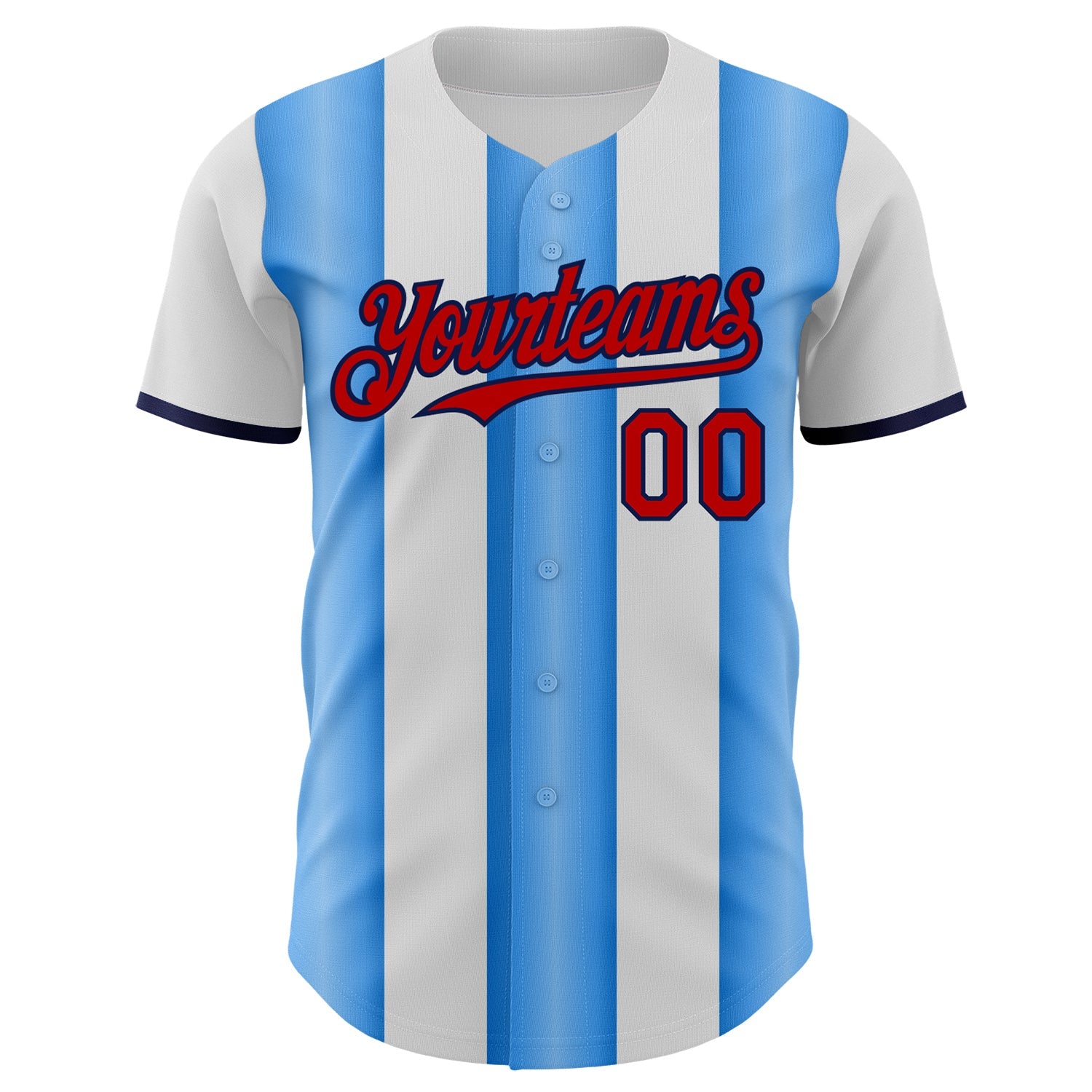 Custom White Red Electric Blue-Navy Gradient Vertical Stripe Argentina Style Authentic Baseball Jersey view 2