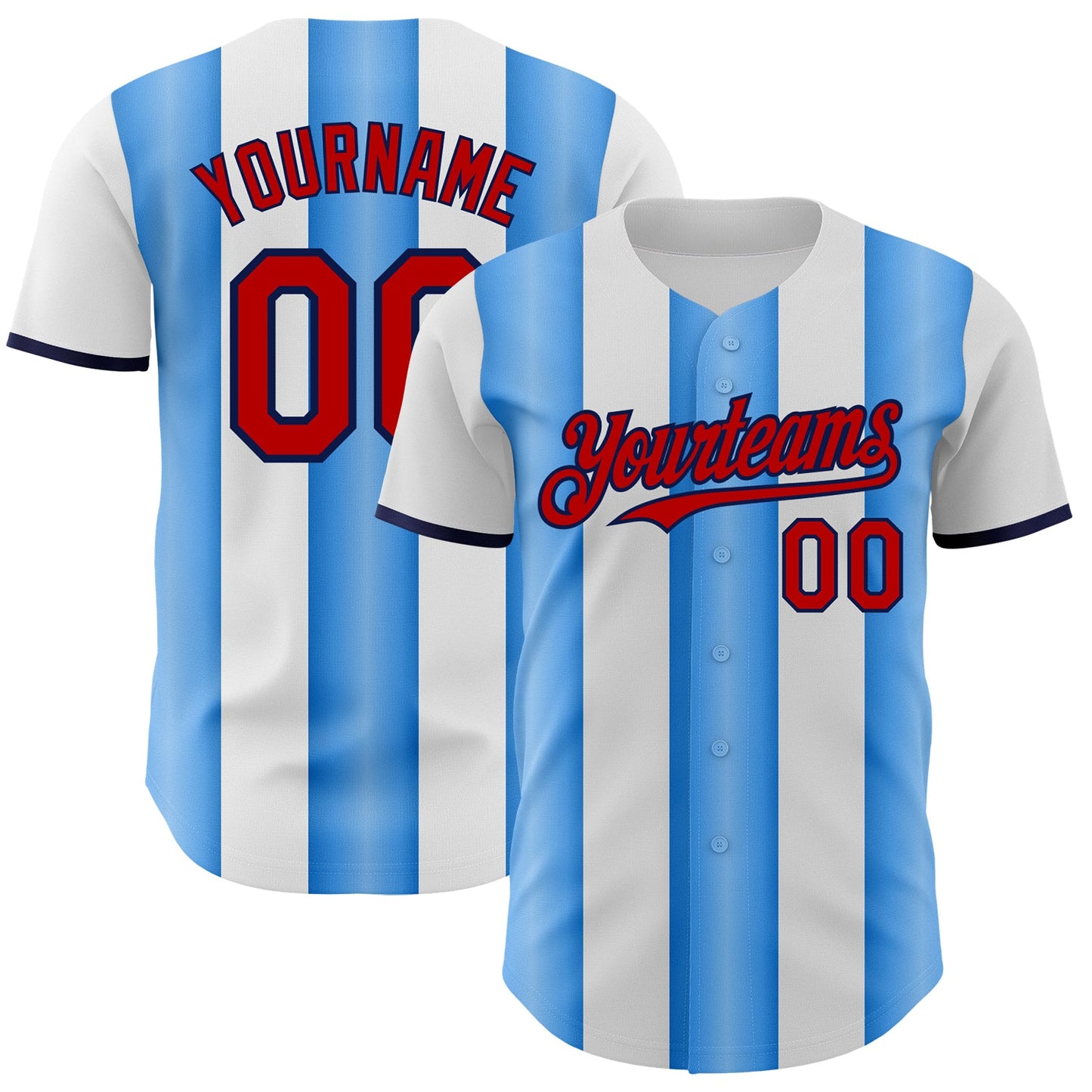 Custom White Red Electric Blue-Navy Gradient Vertical Stripe Argentina Style Authentic Baseball Jersey - Main View