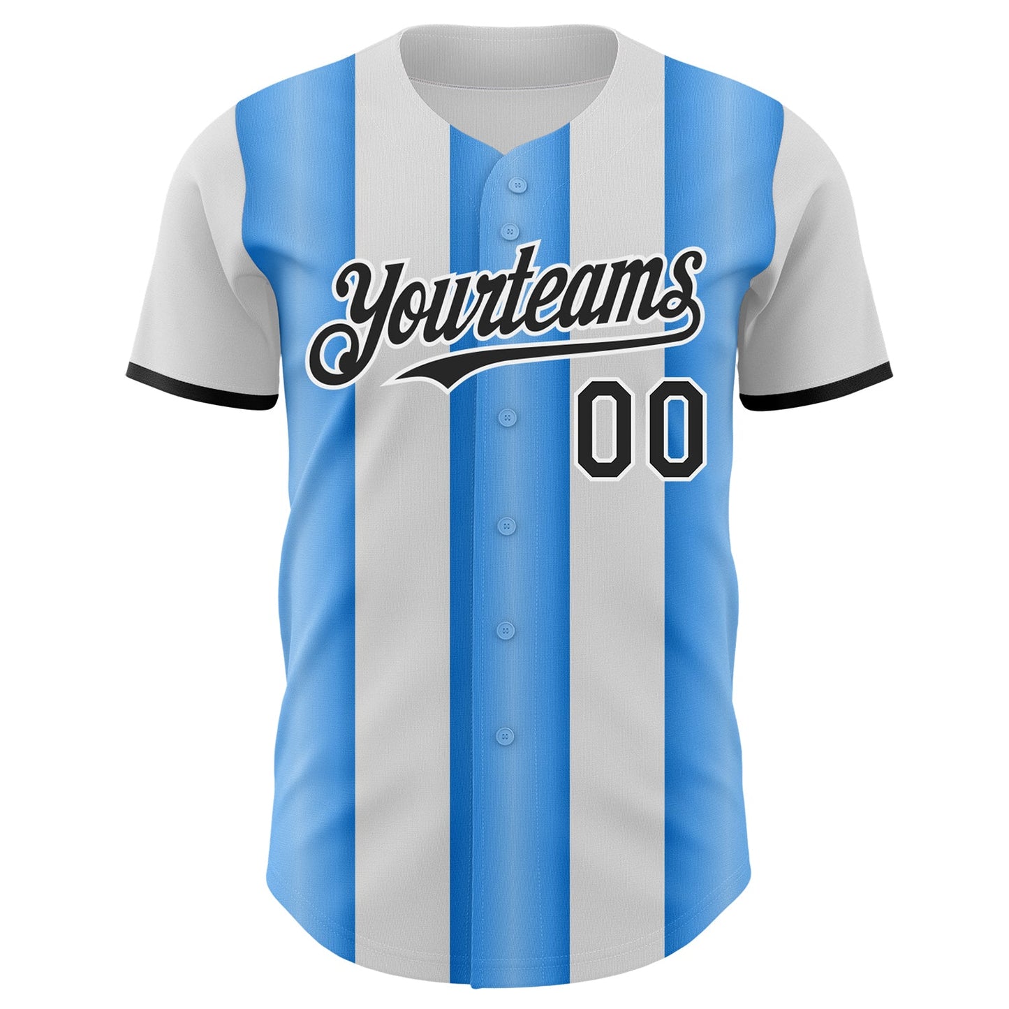 Custom White Black-Electric Blue Gradient Vertical Stripe Argentina Style Authentic Baseball Jersey view 2