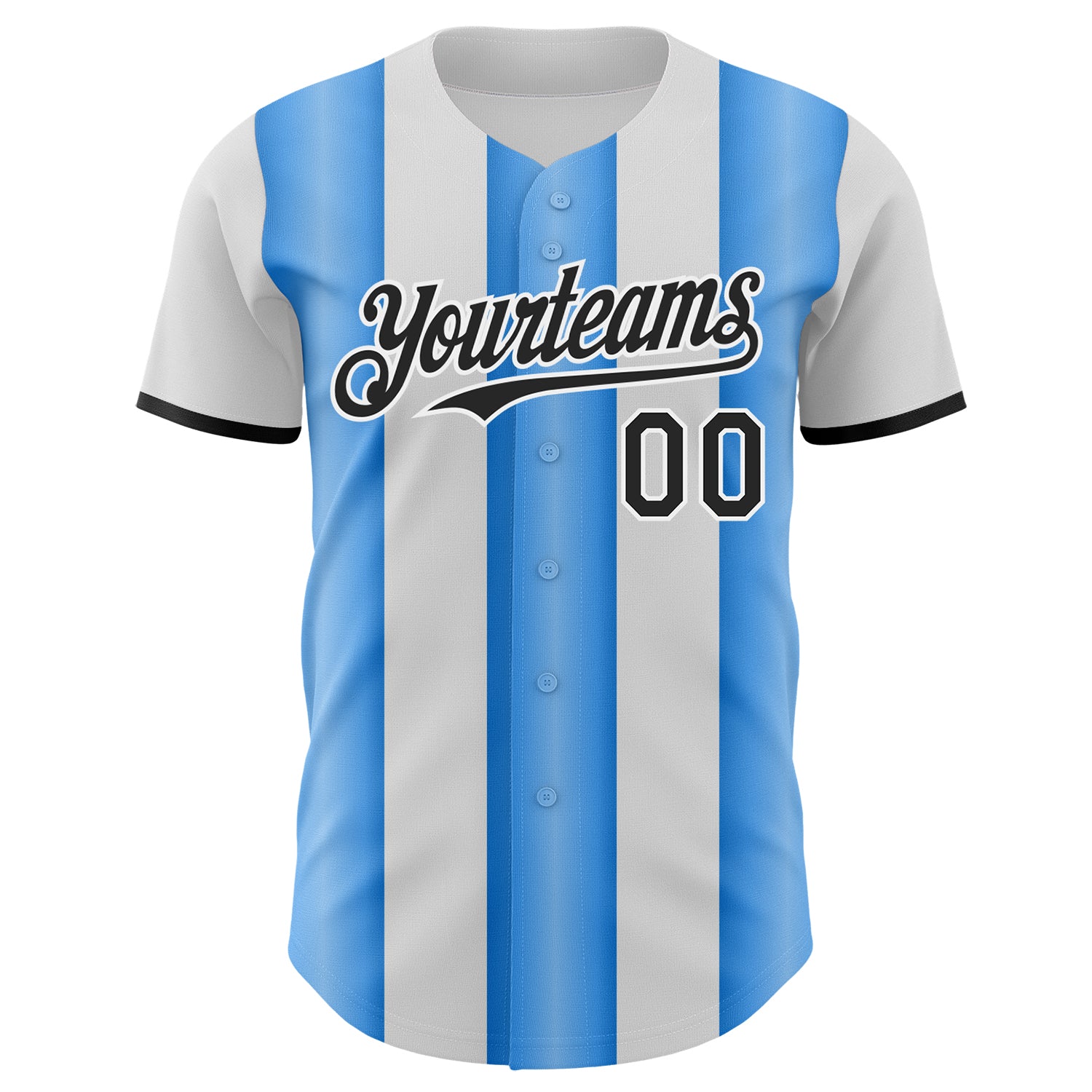 Custom White Black-Electric Blue Gradient Vertical Stripe Argentina Style Authentic Baseball Jersey view 2
