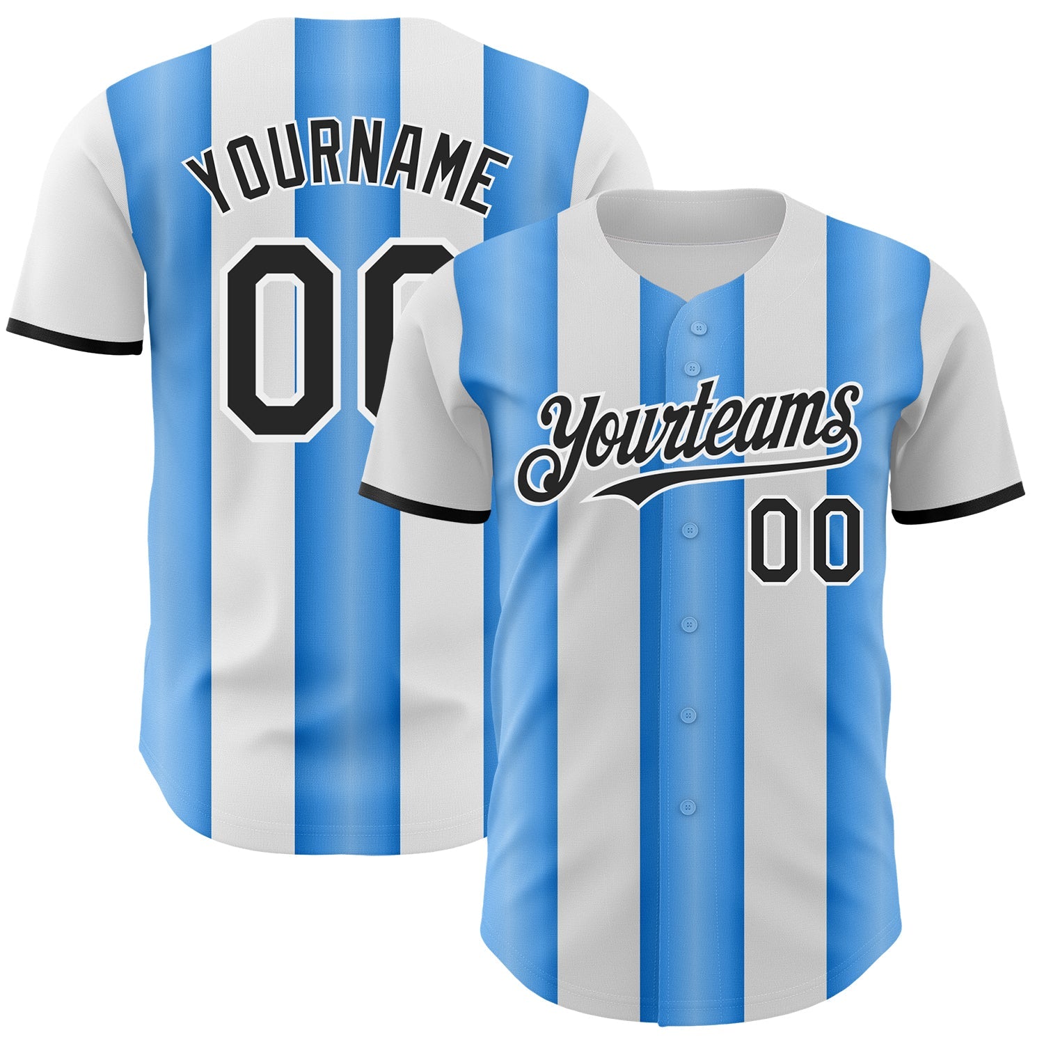Custom White Black-Electric Blue Gradient Vertical Stripe Argentina Style Authentic Baseball Jersey - Main View