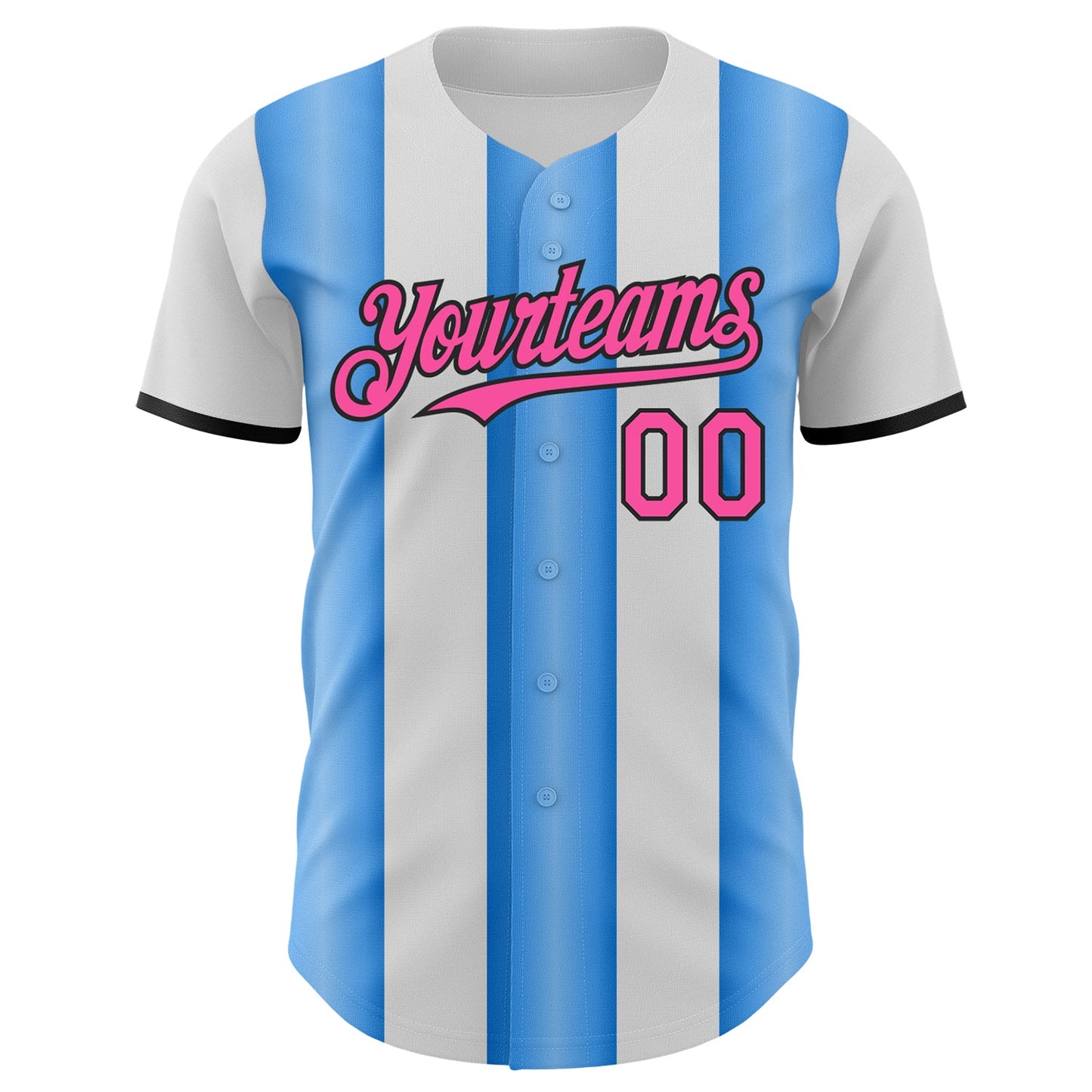 Custom White Pink Electric Blue-Black Gradient Vertical Stripe Argentina Style Authentic Baseball Jersey view 2