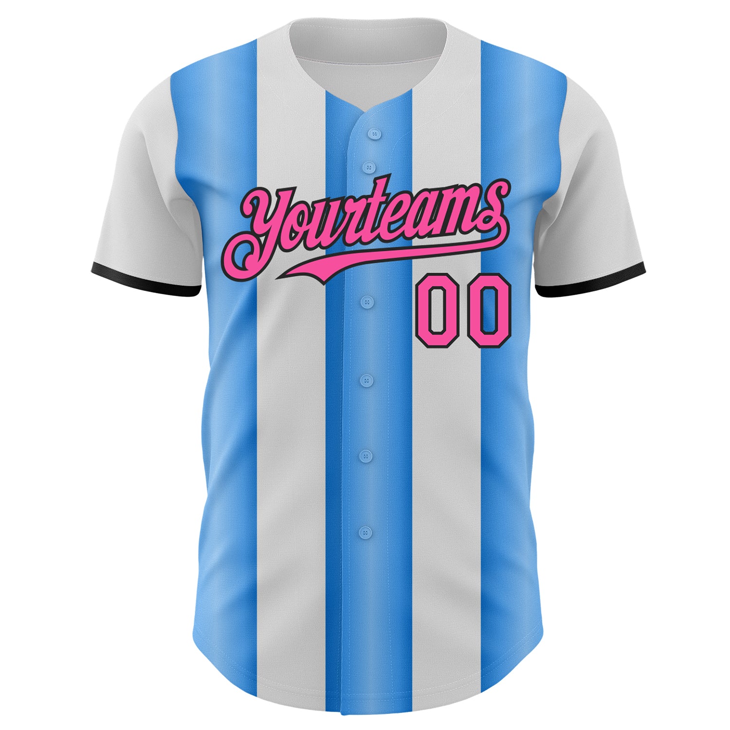 Custom White Pink Electric Blue-Black Gradient Vertical Stripe Argentina Style Authentic Baseball Jersey view 2