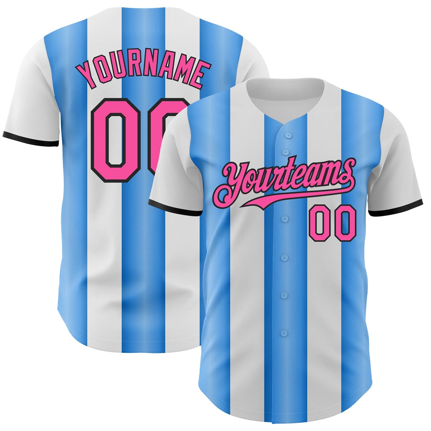 Custom White Pink Electric Blue-Black Gradient Vertical Stripe Argentina Style Authentic Baseball Jersey - Main View