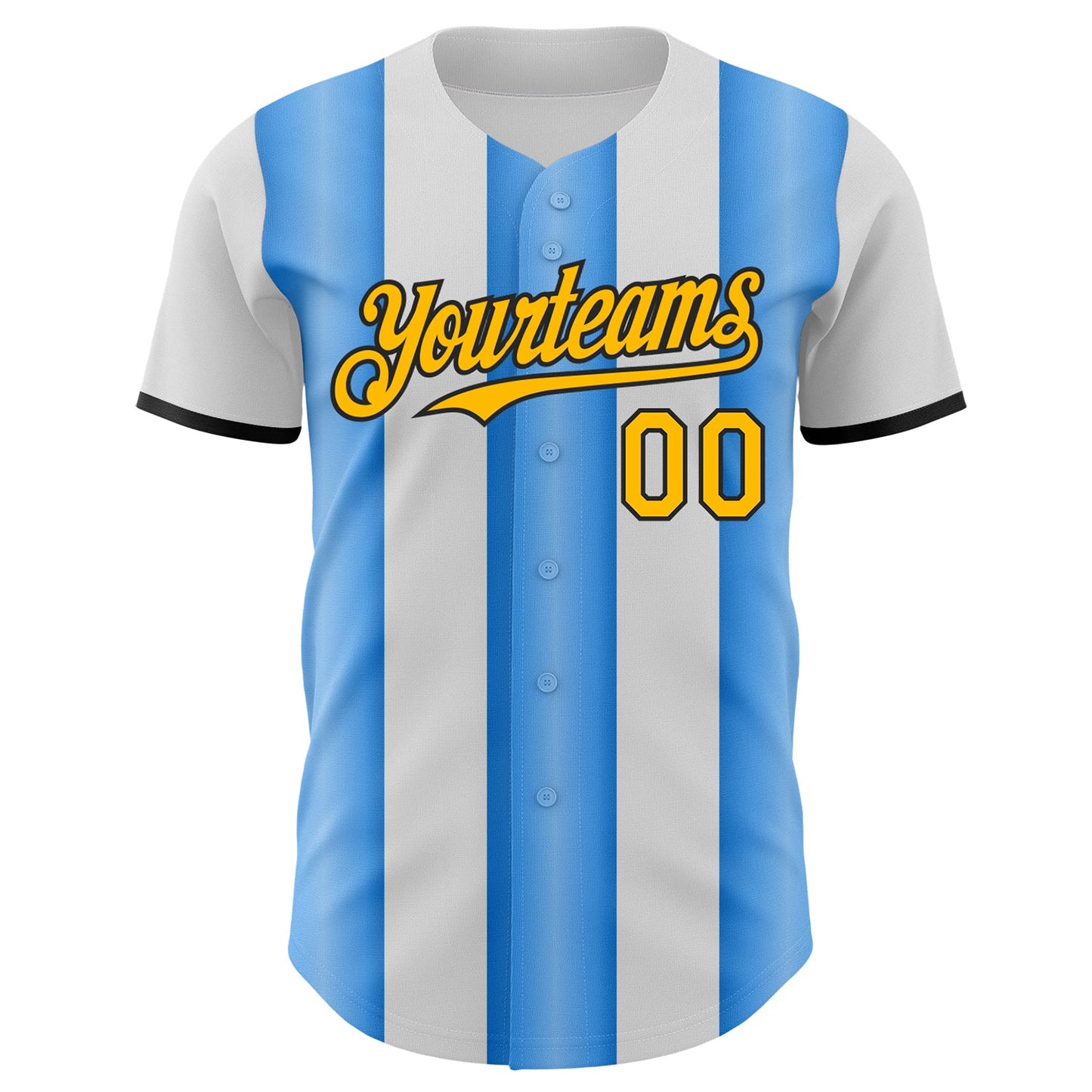 Custom White Gold Electric Blue-Black Gradient Vertical Stripe Argentina Style Authentic Baseball Jersey view 2