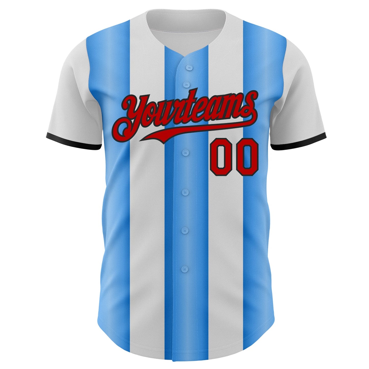 Custom White Red Electric Blue-Black Gradient Vertical Stripe Argentina Style Authentic Baseball Jersey view 2