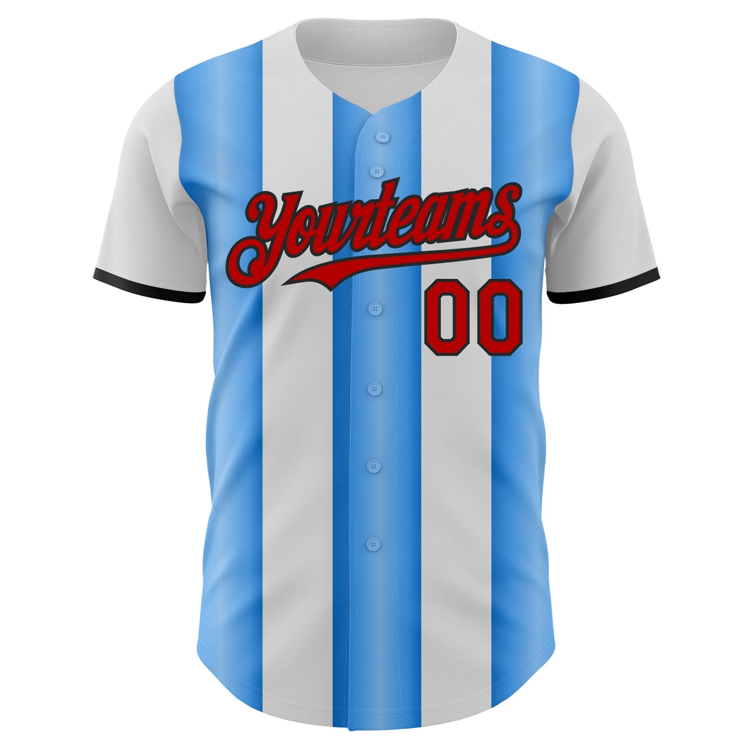 Custom White Red Electric Blue-Black Gradient Vertical Stripe Argentina Style Authentic Baseball Jersey view 2
